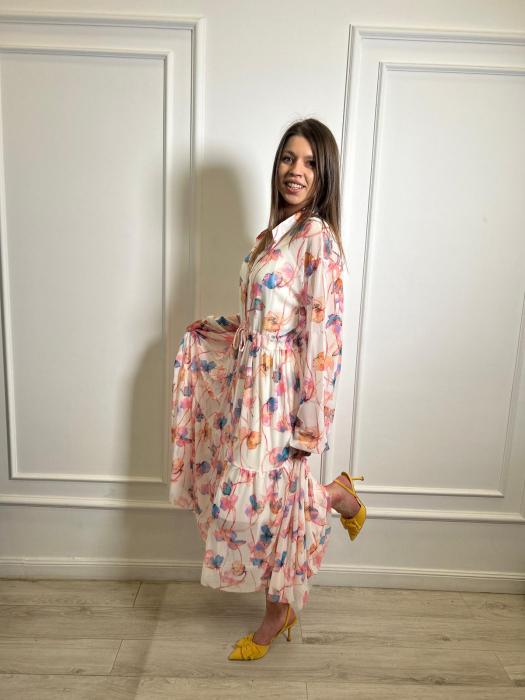 Rochie midi bej cu imprimeu flori bleo [4]