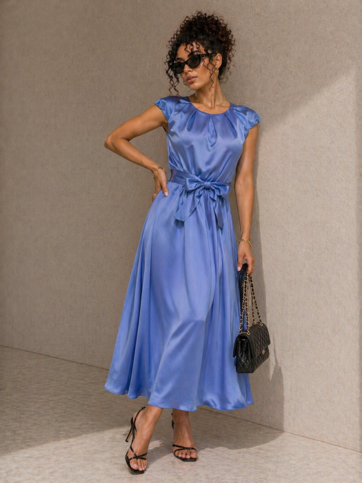 Rochie midi dama bleu cu cordon in talie [4]