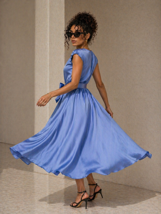 Rochie midi dama bleu cu cordon in talie [2]