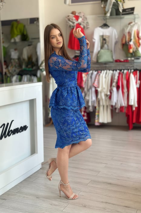 Rochie midi din dantelă albastru royal [3]