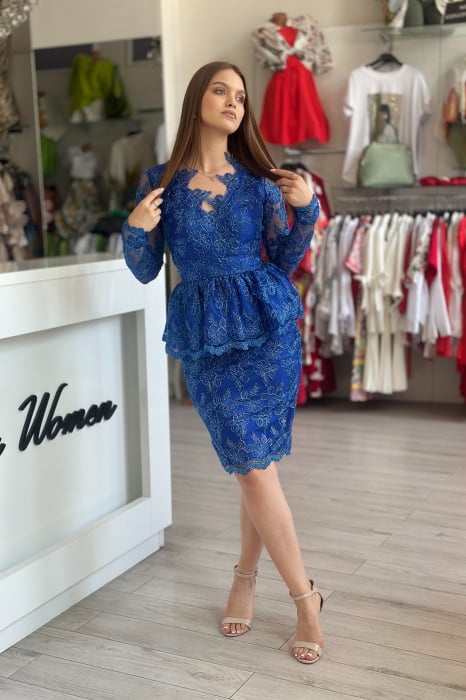 Rochie midi din dantelă albastru royal [2]