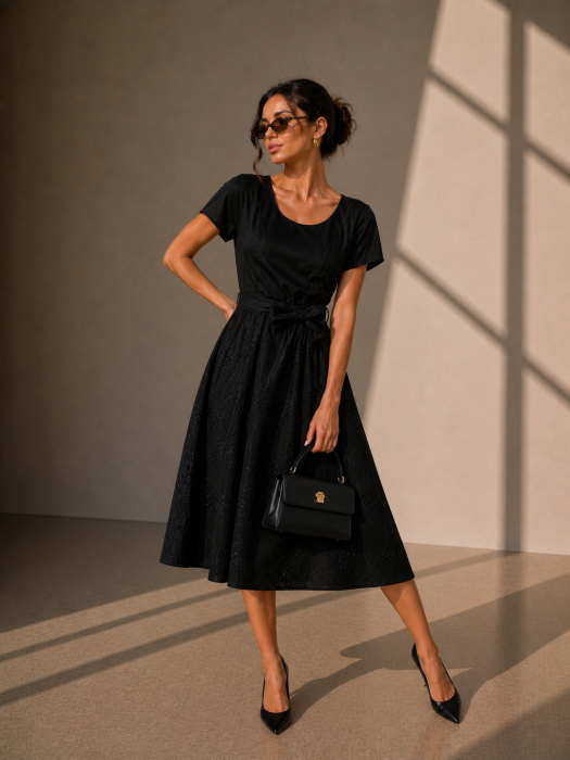 Rochie midi neagra cu broderie florala [4]