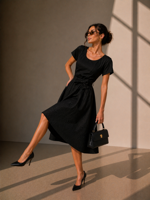 Rochie midi neagra cu broderie florala [3]