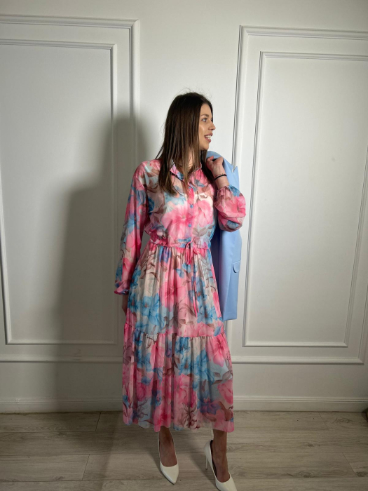 Rochie midi roz cu imprimeu flori [2]