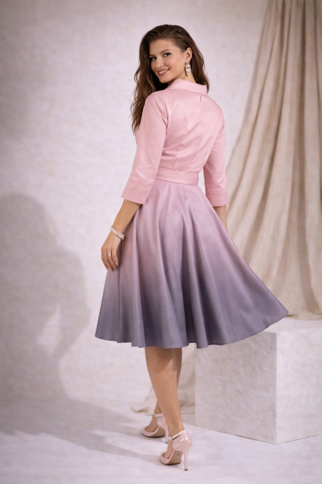 Rochie midi roz in clos din tafta [4]