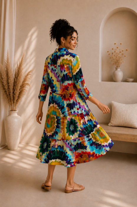 Rochie multicolora din bumbac cu imprimeu violet [2]