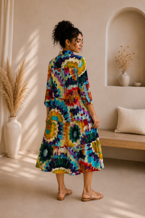 Rochie multicolora din bumbac cu imprimeu violet [3]