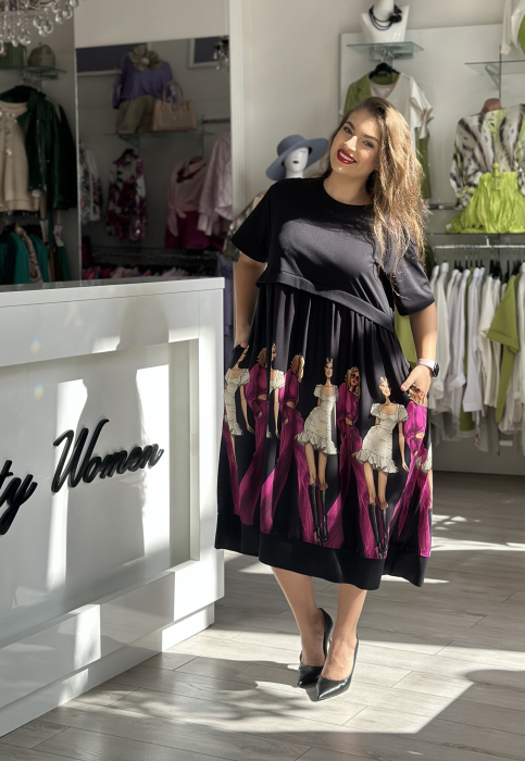 Rochie neagra cu imprimeu fucshsia cu fete [2]