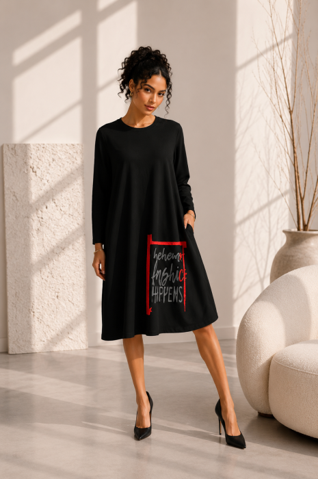 Rochie neagra cu imprimeu pe fata si pe spate [2]