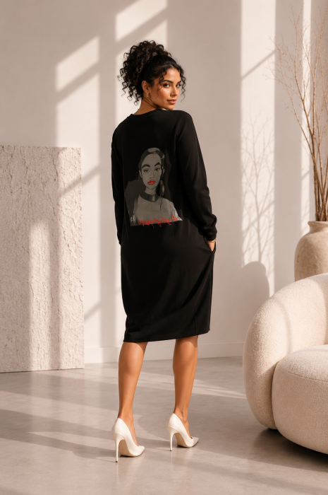 Rochie neagra cu imprimeu pe fata si pe spate [3]