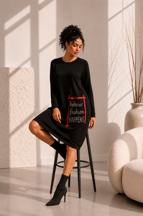 Rochie neagra cu imprimeu pe fata si pe spate [4]