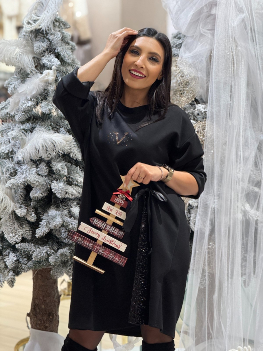 Rochie neagra din vascoza cu insertie din paiete [1]