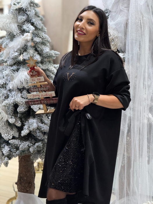 Rochie neagra din vascoza cu insertie din paiete [2]