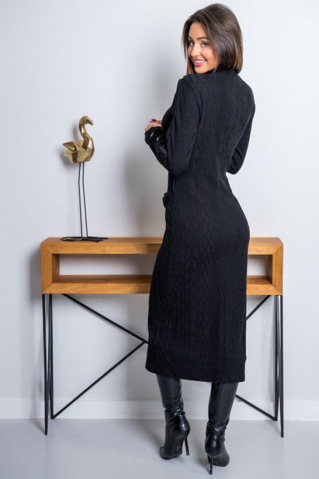Rochie neagra lunga cu maneci si curea in talie [4]