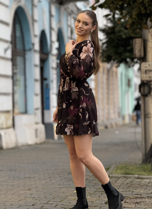 Rochie neagra scurta cu anchior si imprimeu floral [3]