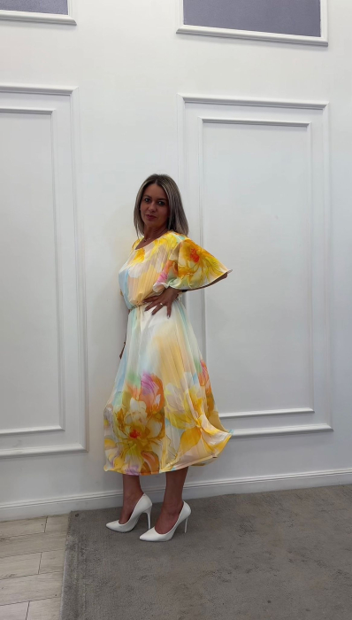 Rochie plisata galbena cu maneci clopot [3]