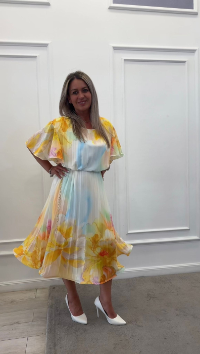 Rochie plisata galbena cu maneci clopot [2]