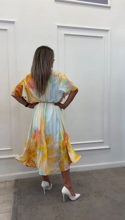 Rochie plisata galbena cu maneci clopot [4]
