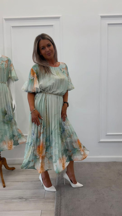 Rochie plisata turcoaz cu maneci clopot [2]