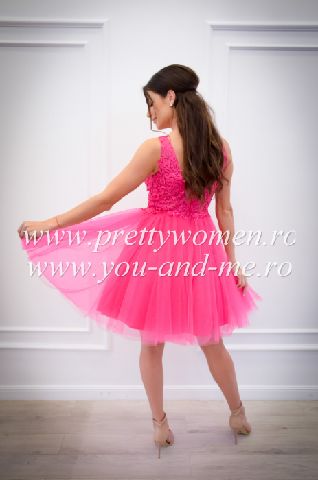 Rochie roz din tulle si dantela [6]