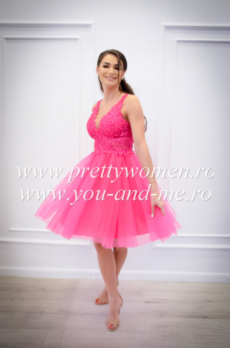 Rochie roz din tulle si dantela [10]