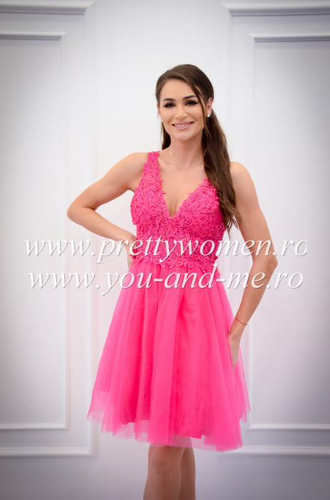 Rochie roz din tulle si dantela [2]