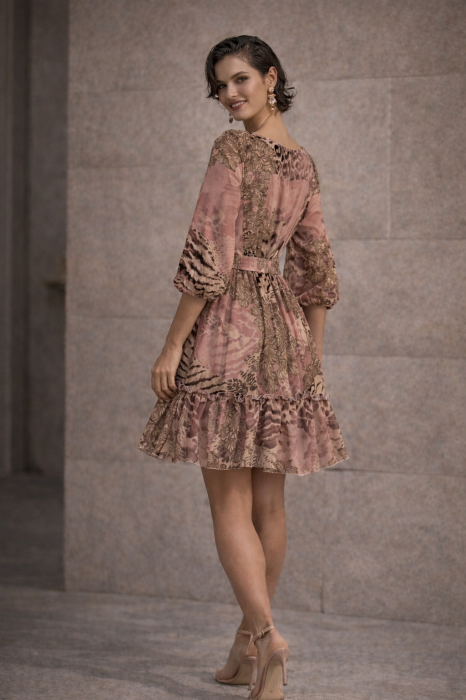 Rochie roz prăfuit cu imprimeu animal print și curea [4]