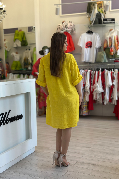 Rochie scurta galbena tip camasa din in [4]