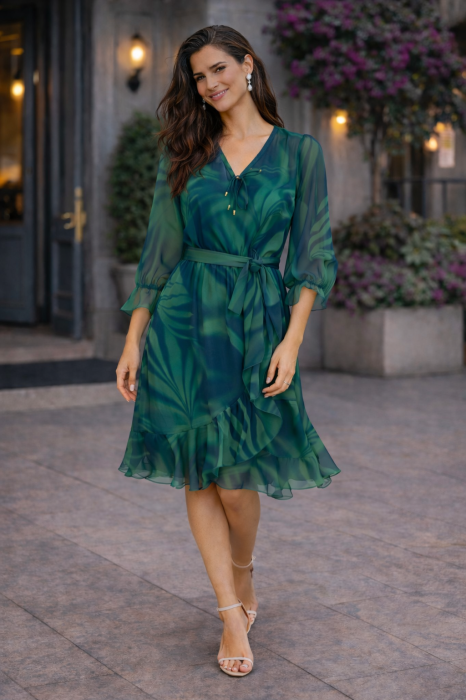 Rochie scurta verde din voal cu anchior si cordon in talie [4]