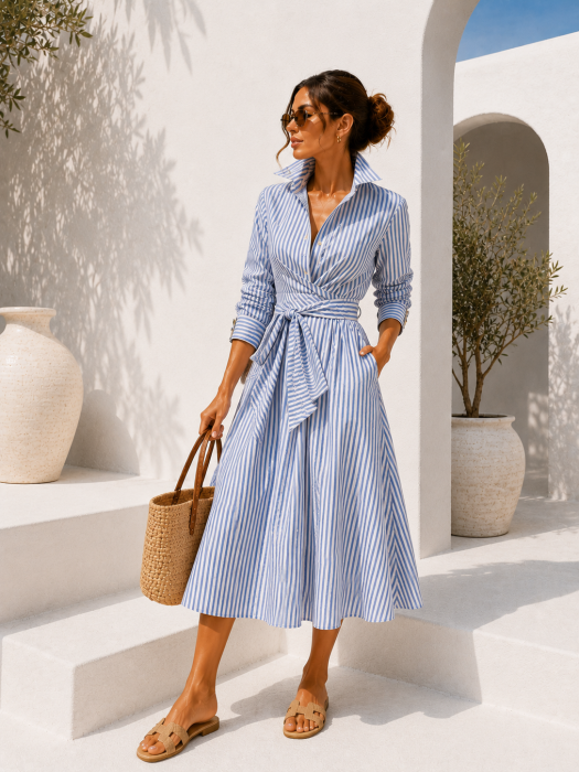 Rochie tip camasa cu dungi albastre [3]
