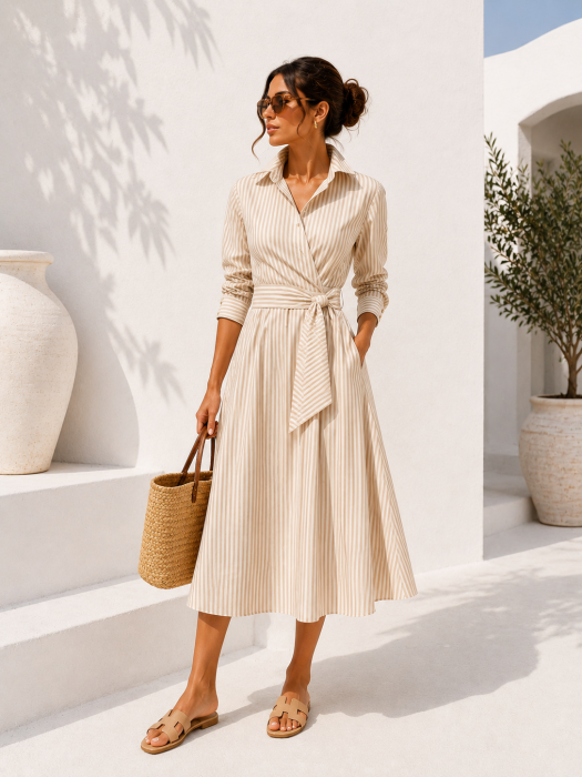 Rochie tip camasa cu dungi bej [3]