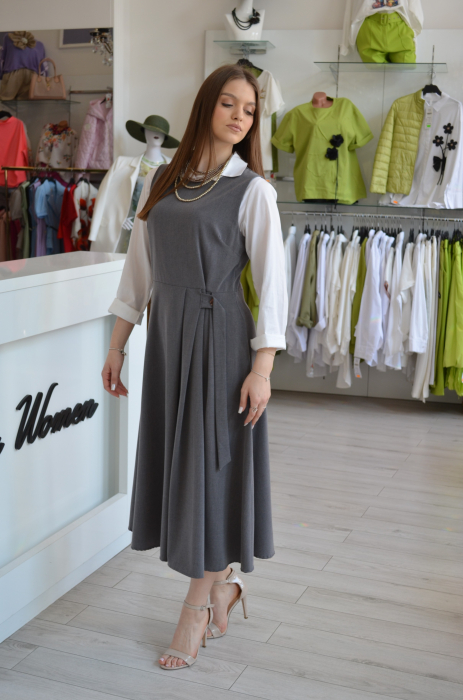 Rochie tip sarafan gri din stofa [2]