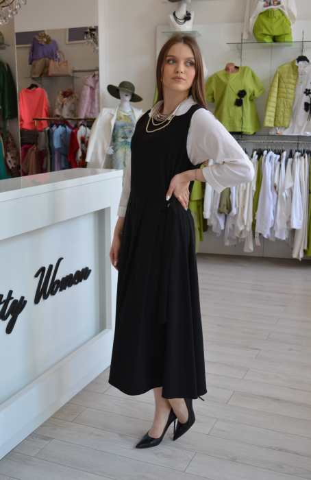 Rochie tip sarafan neagra din stofa [2]