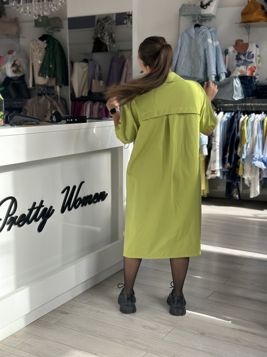 Rochie verde fistic cu buzunare si nasturi [4]