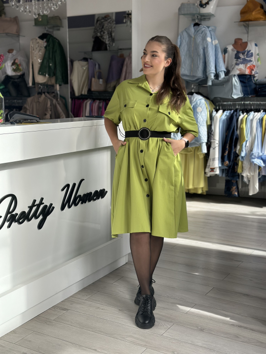 Rochie verde fistic cu buzunare si nasturi [6]