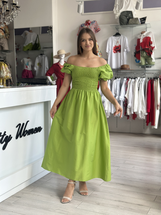Rochie verde lunga din bumbac