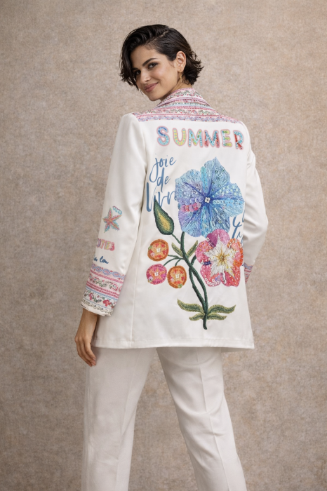 Sacou dama alb cu imprimeu papagali [4]