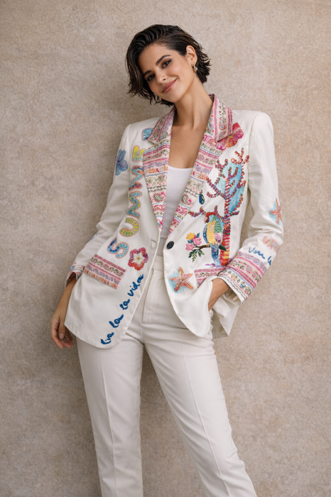 Sacou dama alb cu imprimeu papagali [2]