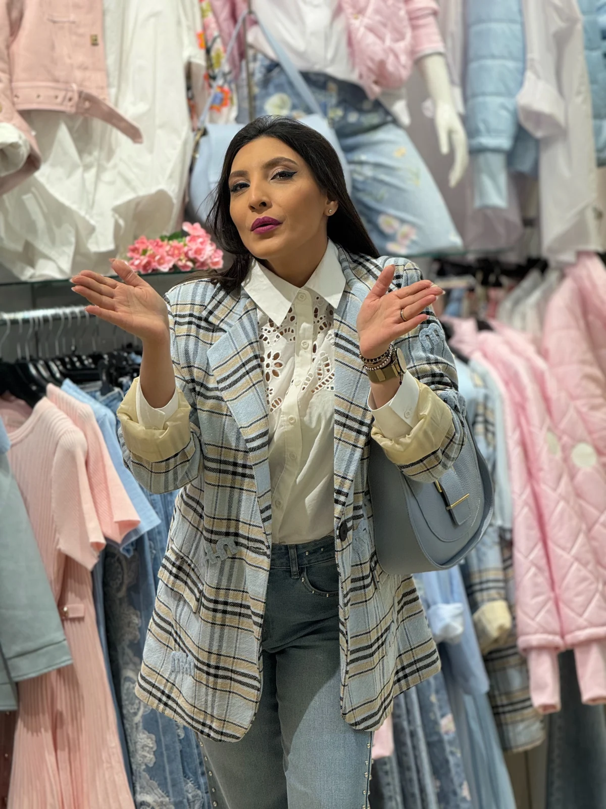 Sacou dama albastru cu carouri fine [4]