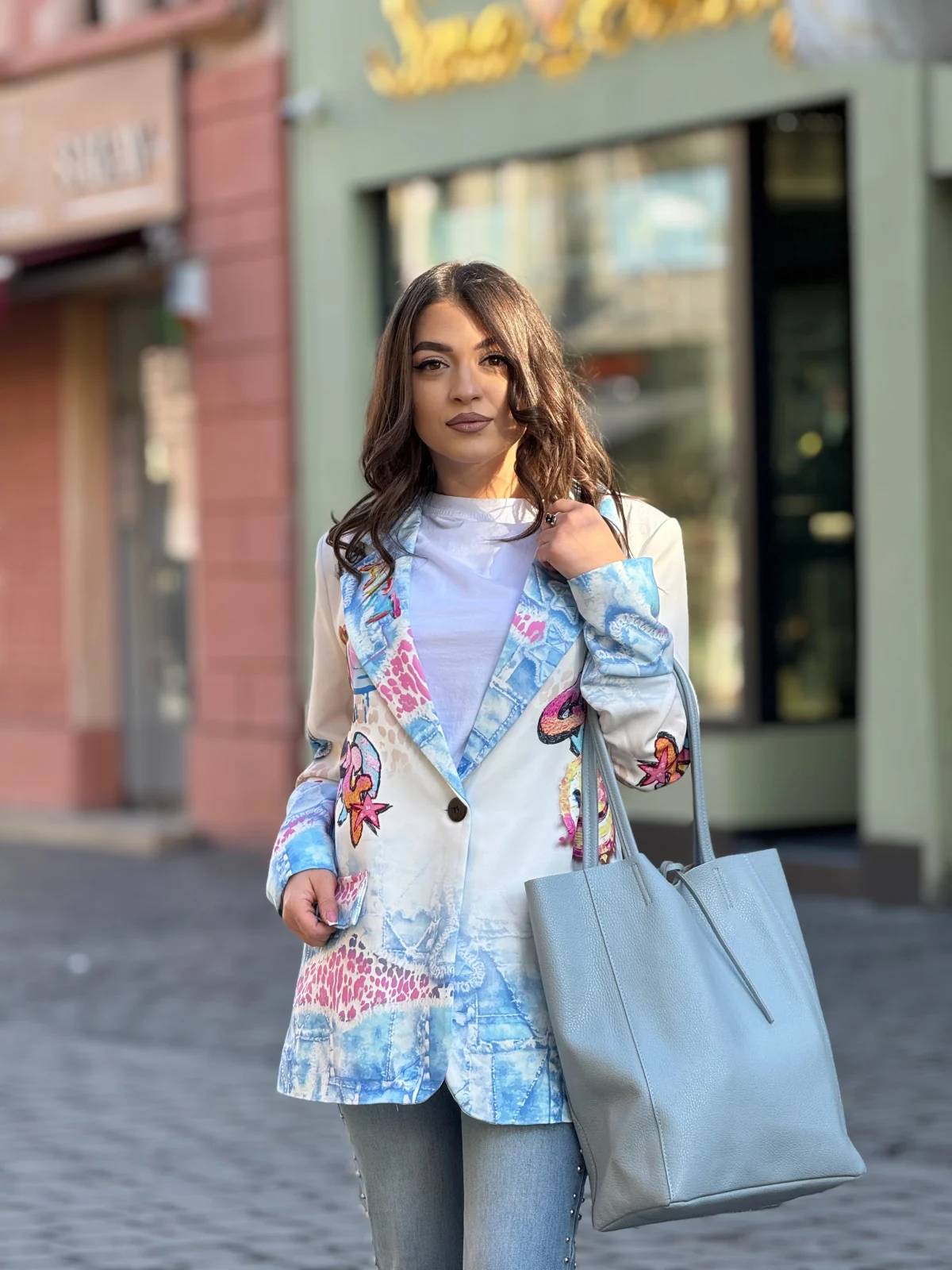 Sacou dama cu imprimeu fata zambitoare [4]