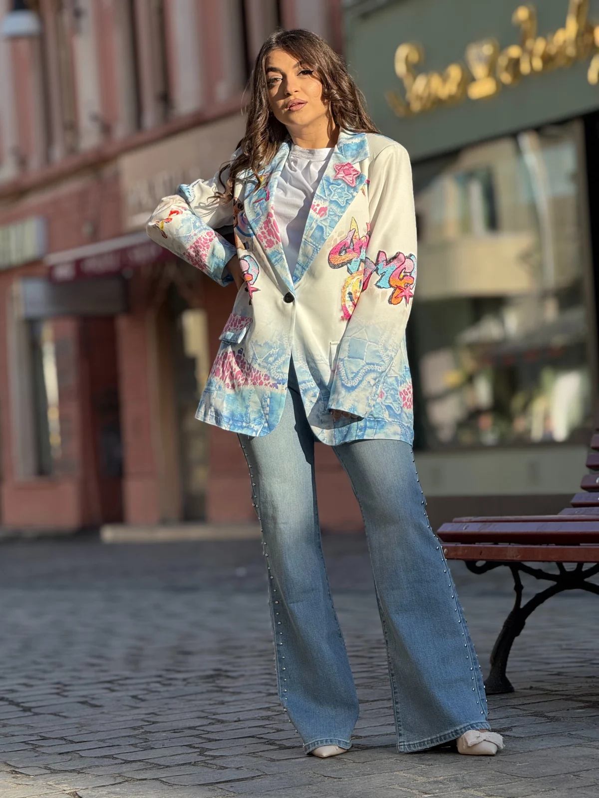 Sacou dama cu imprimeu fata zambitoare [2]