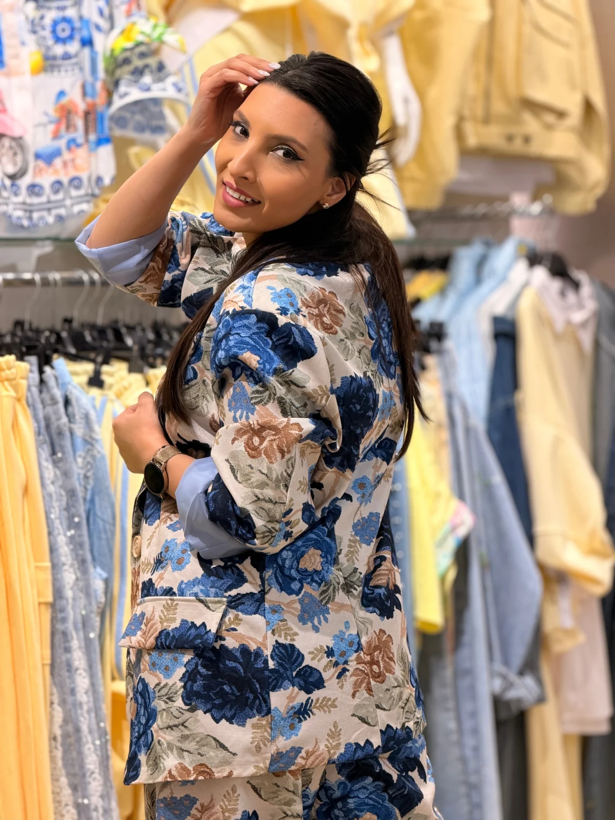 Sacou dama cu imprimeu floral albastru [3]