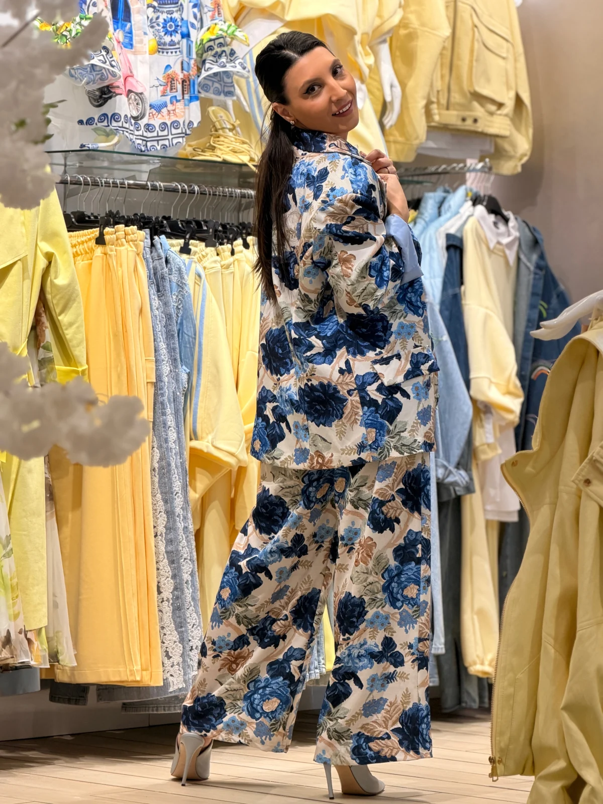 Sacou dama cu imprimeu floral albastru [7]