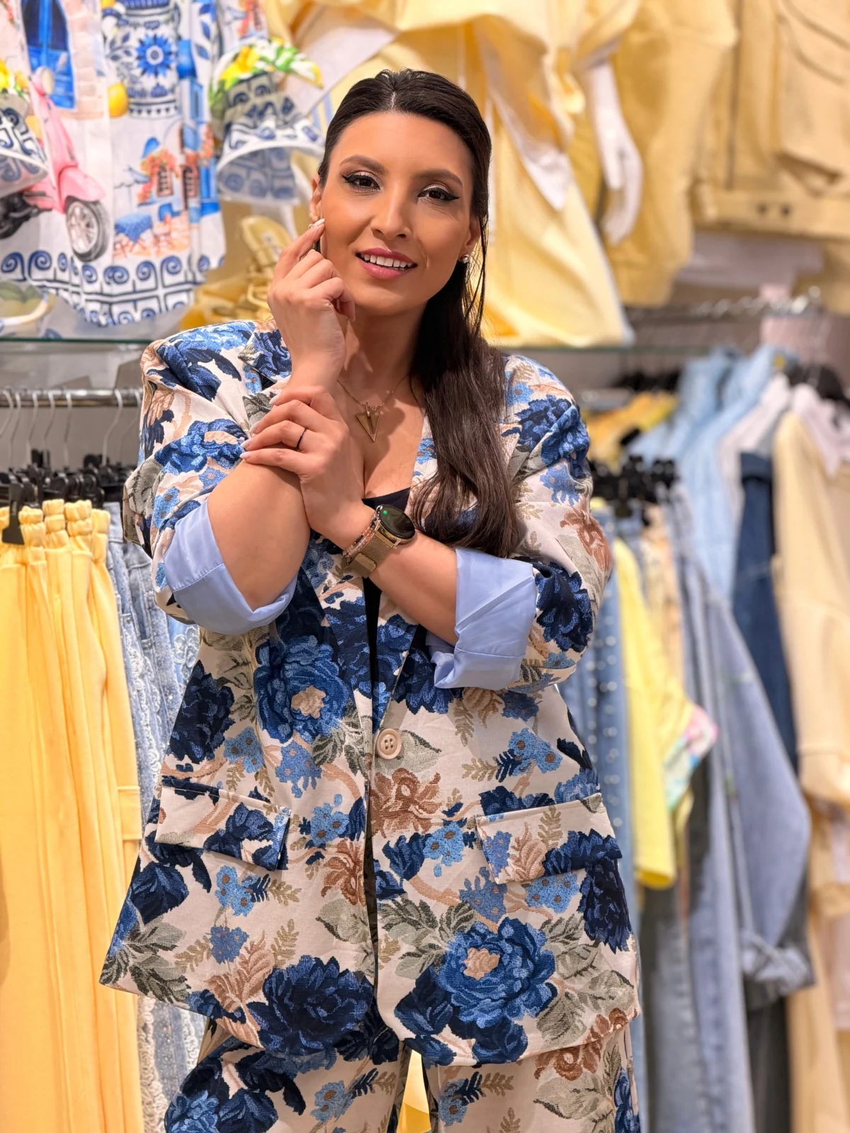 Sacou dama cu imprimeu floral albastru [6]