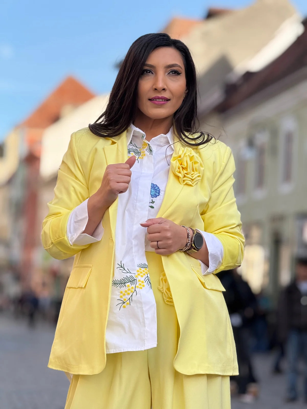 Sacou dama galben elegant cu brosa detasabila [3]