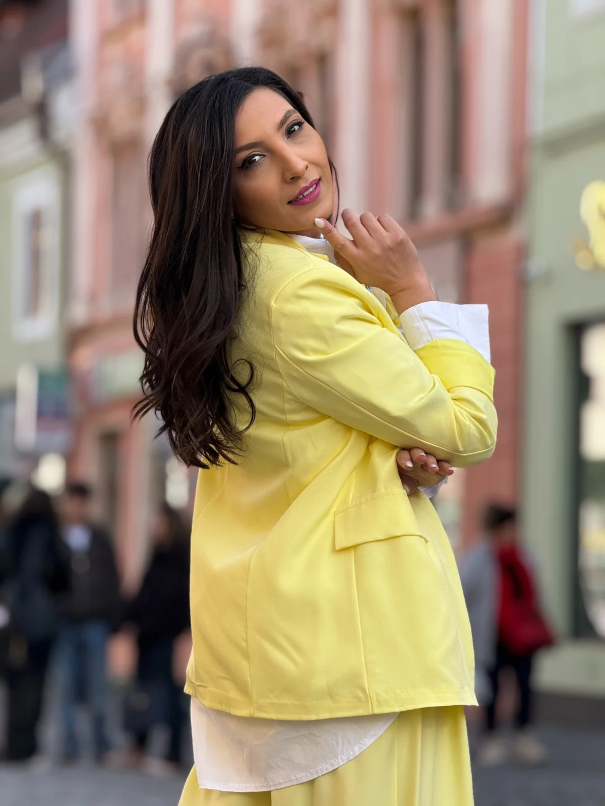 Sacou dama galben elegant cu brosa detasabila [4]