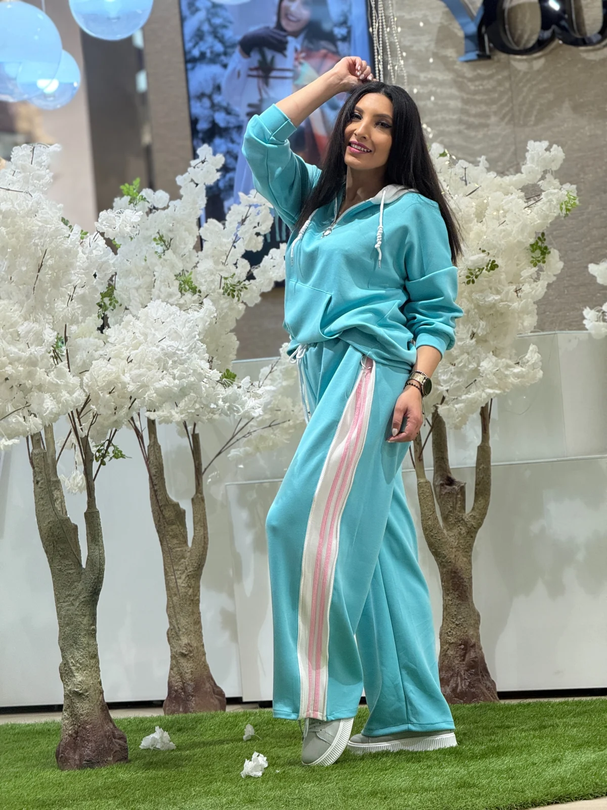 Trening dama turcoaz cu bluza cu fermoar