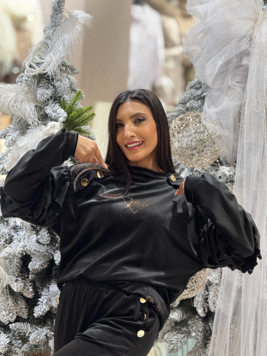 Trening dama negru cu volanase la maneci [7]