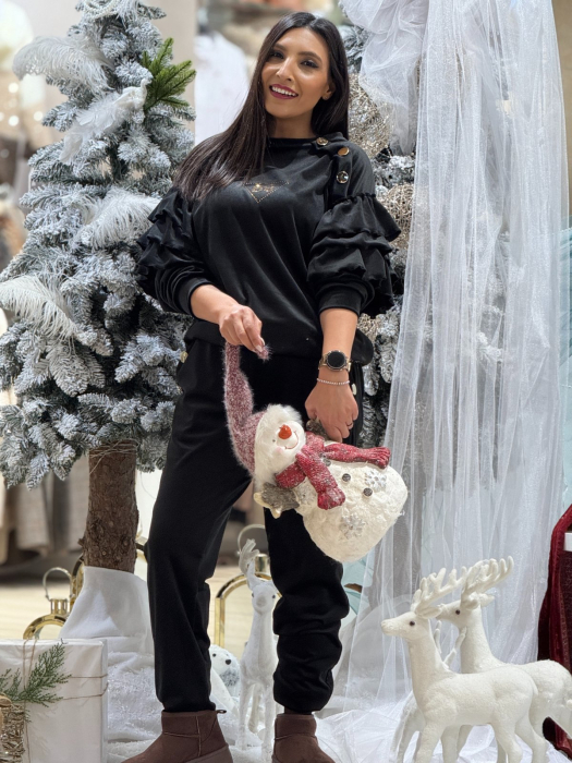 Trening dama negru cu volanase la maneci [2]