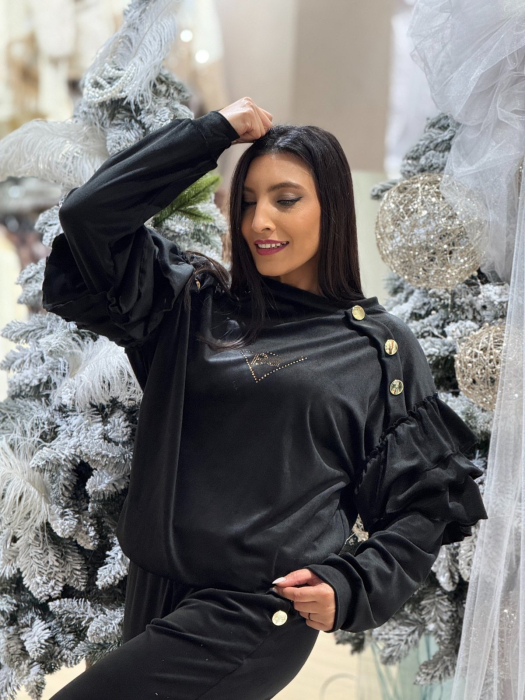 Trening dama negru cu volanase la maneci [8]